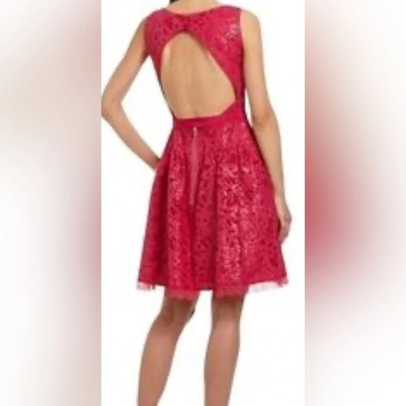 BCBG Katrina mini dress sequins lace azalea/hot pink cut out holidays sparkle 10 - Picture 1 of 6